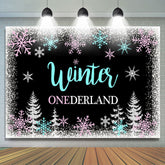 Lofaris Winter Onederland Snowflake Forest Backdrop for Birthday Party